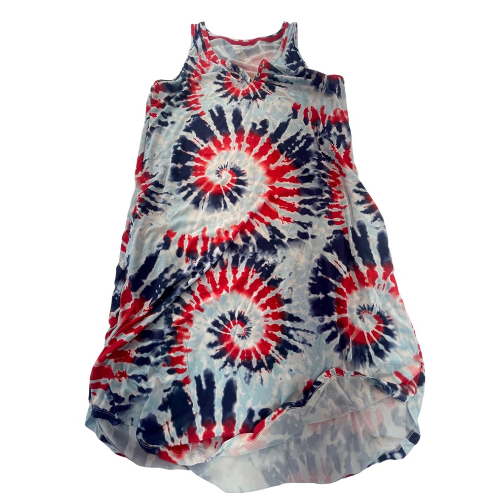 Secret Treasures Women's Large L Tie‎ Dye Red White Blue Sleeveless Dress